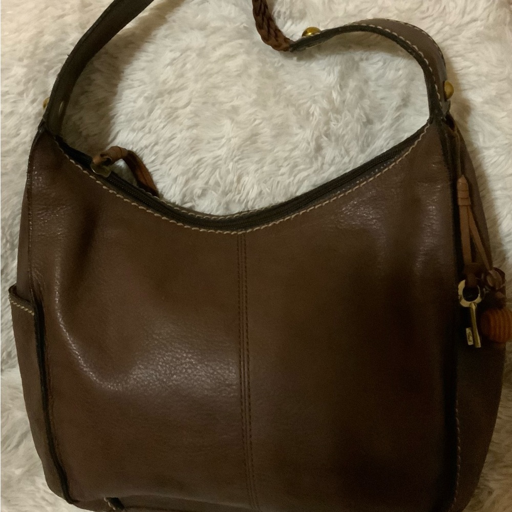 Fossil dark brown leather Hobo